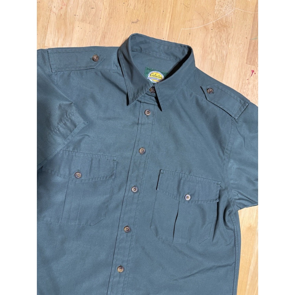 Vintage Cabelas Womens M Green Safari Shirt Short Sleeve Epaulets Hong Kong